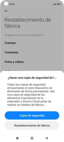 Pulsa Restablecimiento de fábrica.