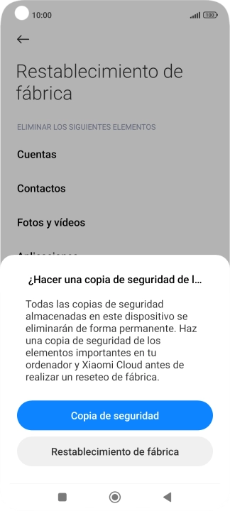 Pulsa Restablecimiento de fábrica.