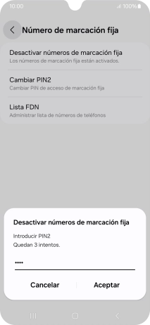 Introduce el código PIN2 y pulsa Aceptar.