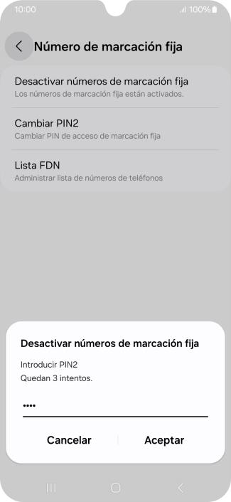 Introduce el código PIN2 y pulsa Aceptar.