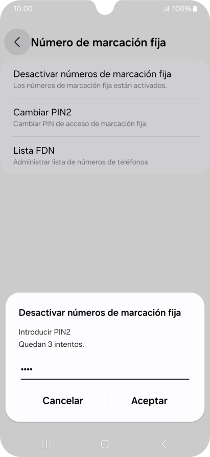 Introduce el código PIN2 y pulsa Aceptar.