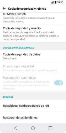 Pulsa Restaurar datos de fábrica.