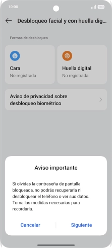 Pulsa Siguiente y sigue las indicaciones de la pantalla para crear un código de seguridad del teléfono adicional.