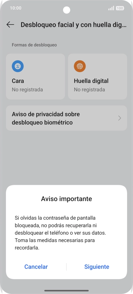 Pulsa Siguiente y sigue las indicaciones de la pantalla para crear un código de seguridad del teléfono adicional.