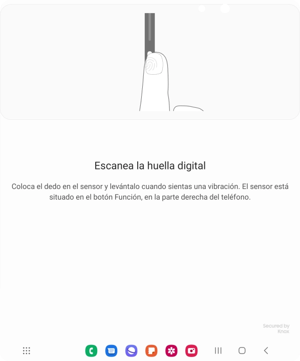 Sigue las indicaciones de la pantalla para crear una huella digital como código de seguridad.