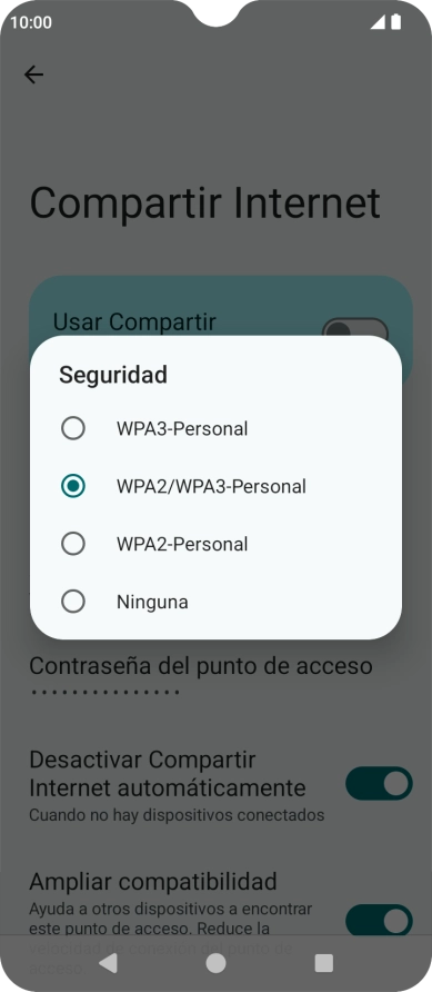 Pulsa WPA3-Personal para proteger la conexión wifi con una contraseña.