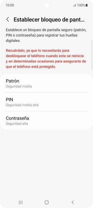 Pulsa el código de seguridad deseado y sigue las indicaciones de la pantalla para crear un código de seguridad del teléfono adicional.