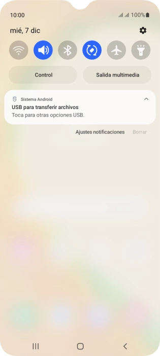 Pulsa Toca para otras opciones USB..