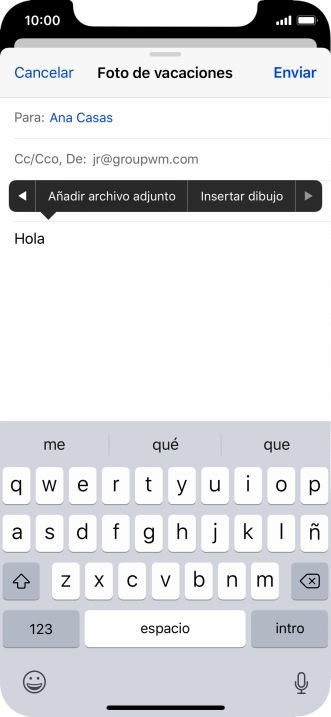 Pulsa Añadir archivo adjunto y sigue las indicaciones de la pantalla para adjuntar un documento.
