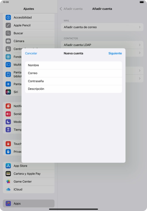 Pulsa Descripción e introduce el nombre de la cuenta de correo electrónico.