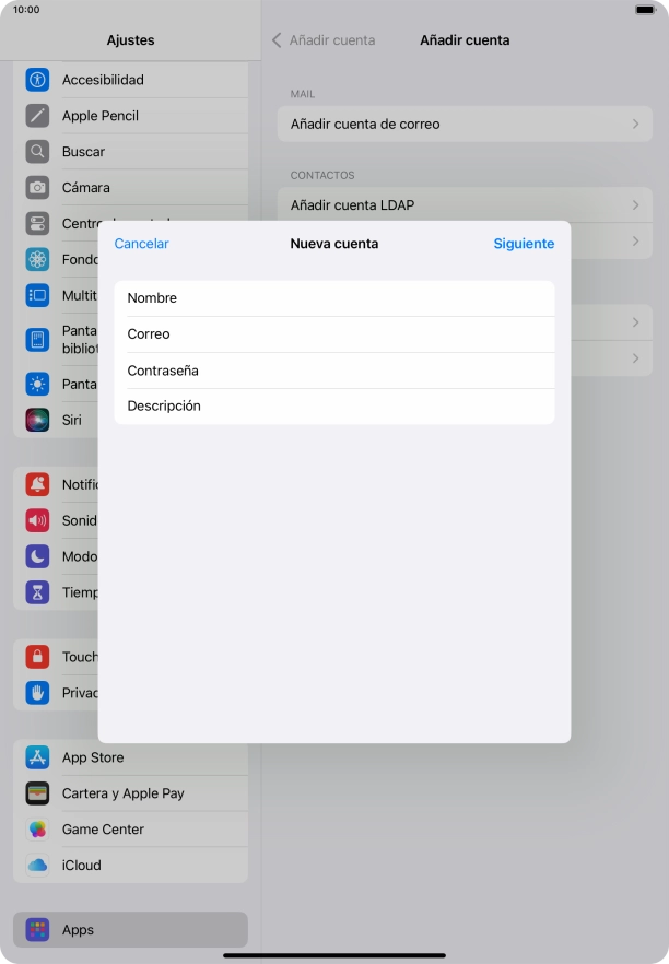 Pulsa Descripción e introduce el nombre de la cuenta de correo electrónico.