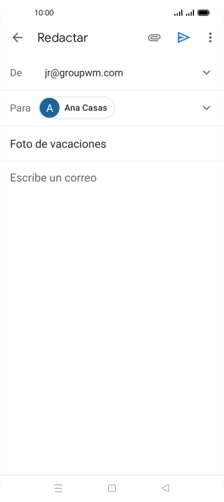 Pulsa en el campo de escritura  y escribe el texto del correo electrónico.