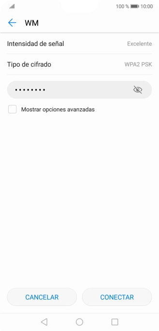 Introduce la contraseña de la red wifi y pulsa CONECTAR.