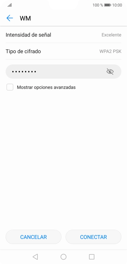 Introduce la contraseña de la red wifi y pulsa CONECTAR.