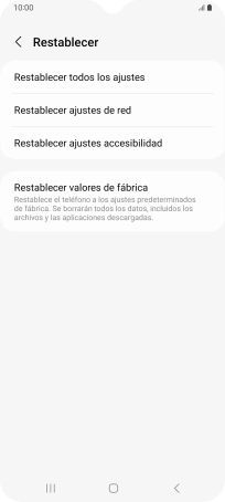 Pulsa Restablecer valores de fábrica.