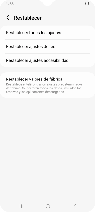Pulsa Restablecer valores de fábrica.
