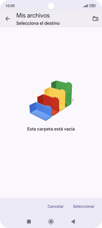 Si deseas crear una nueva carpeta, pulsa el icono de nueva carpeta y sigue las indicaciones de la pantalla para crearla.