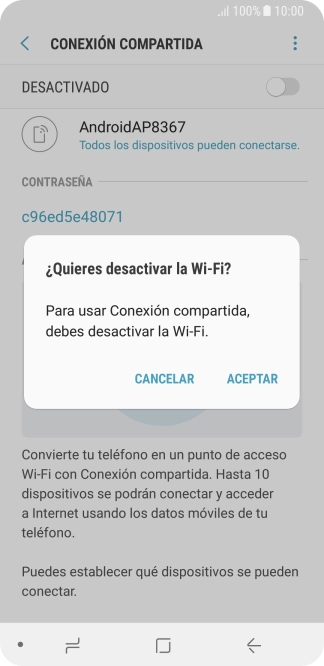 Si la función de wifi está activada, pulsa ACEPTAR.