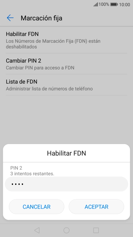 Introduce el código PIN2 y pulsa ACEPTAR.