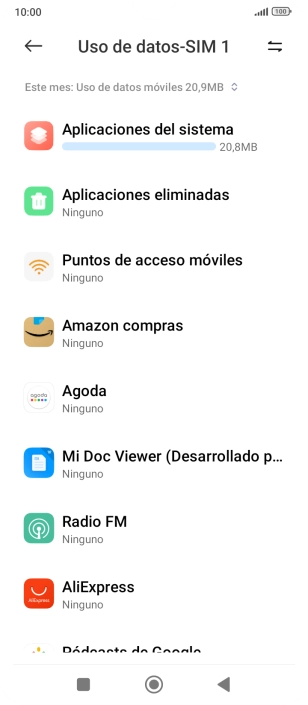 El consumo total de datos del período seleccionado aparece ahora en la pantalla.