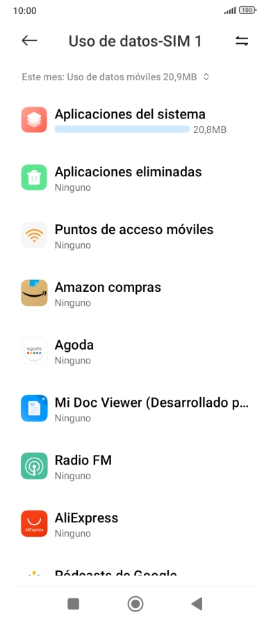 El consumo total de datos del período seleccionado aparece ahora en la pantalla.