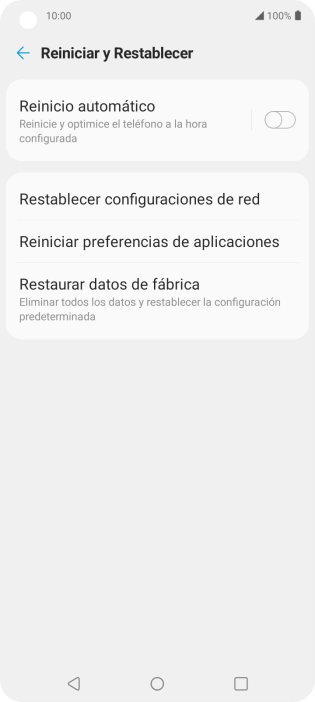 Pulsa Restaurar datos de fábrica.