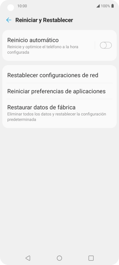 Pulsa Restaurar datos de fábrica.