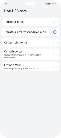 Pulsa Transferir archivos/Android Auto.