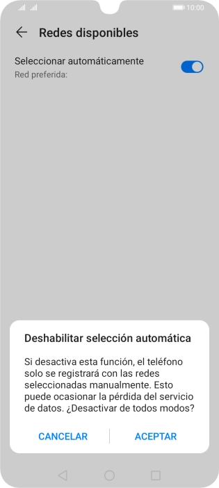 Pulsa ACEPTAR y espera mientras el teléfono está buscando redes.