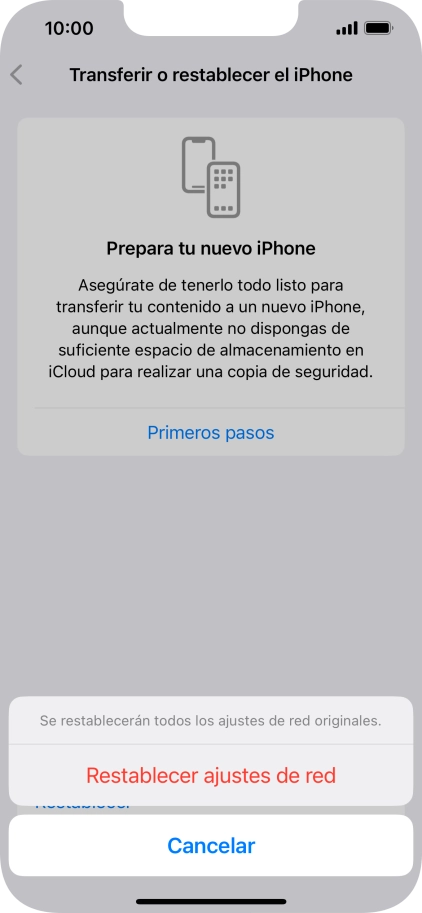 Pulsa Restablecer ajustes de red.