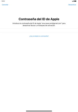 Introduce la contraseña de tu ID de Apple y pulsa Desactivar.