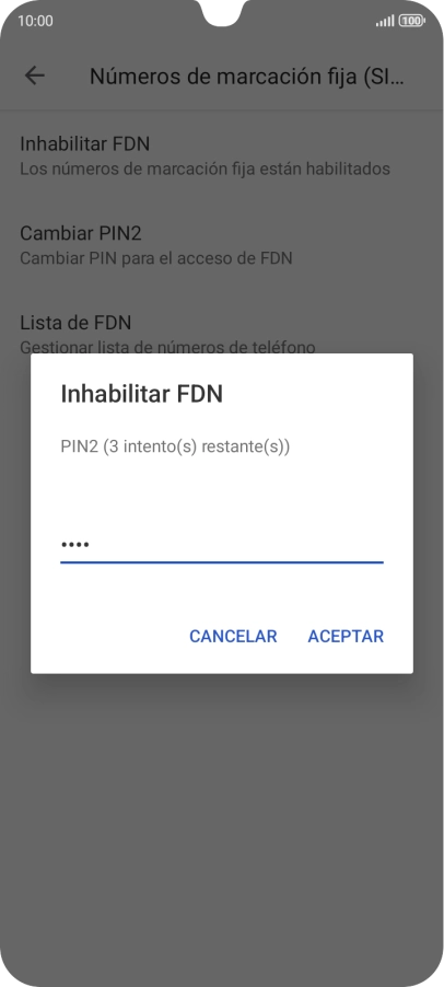Introduce el código PIN2 y pulsa ACEPTAR.