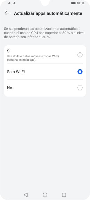 Para activar la actualización automática de apps a través de la red móvil, pulsa el campo junto a 