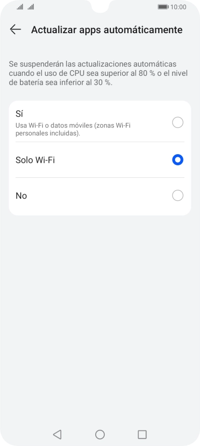 Para activar la actualización automática de apps a través de la red móvil, pulsa el campo junto a 