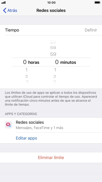 Configura el límite de tiempo deseado para el uso de la categoría seleccionada.