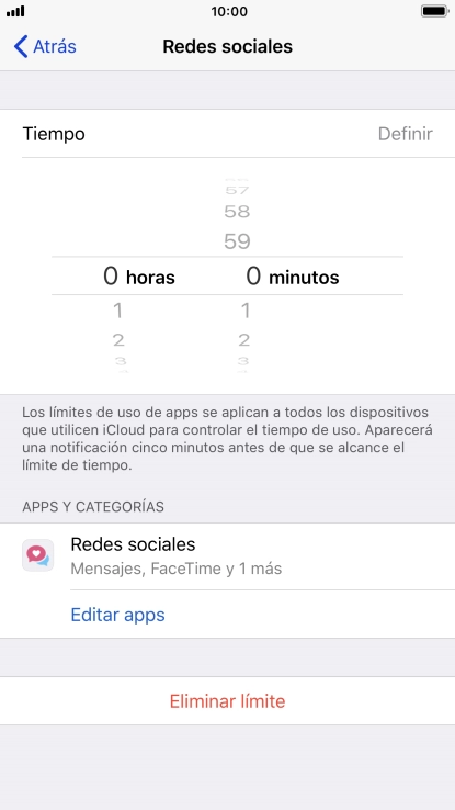 Configura el límite de tiempo deseado para el uso de la categoría seleccionada.