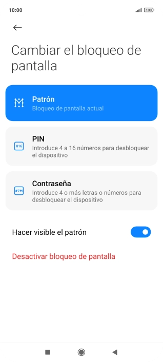 Pulsa Desactivar bloqueo de pantalla e introduce el código de seguridad extra que has creado anteriormente.