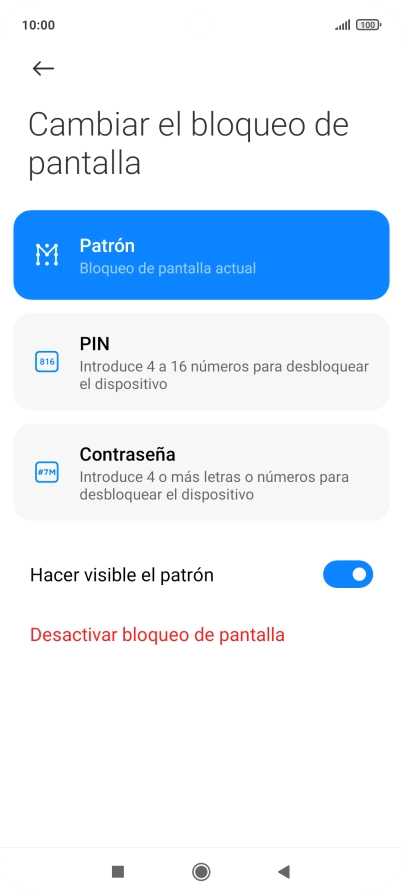 Pulsa Desactivar bloqueo de pantalla e introduce el código de seguridad extra que has creado anteriormente.
