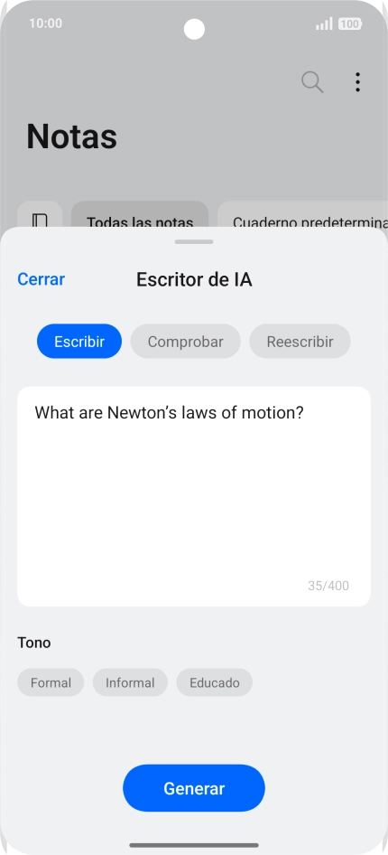Para generar un texto, pulsa Escribir.