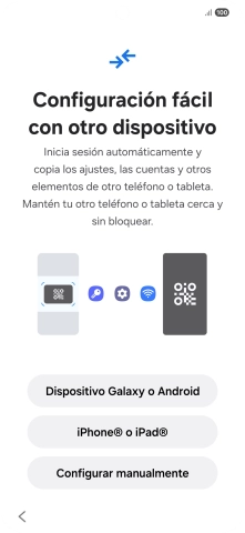 Pulsa la opción deseada para transferir contenido desde otro dispositivo y pulsa Configurar manualmente.