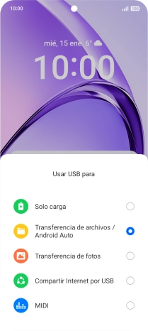 Pulsa Transferencia de archivos / Android Auto.