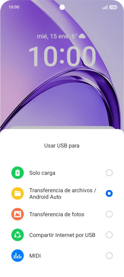 Pulsa Transferencia de archivos / Android Auto.