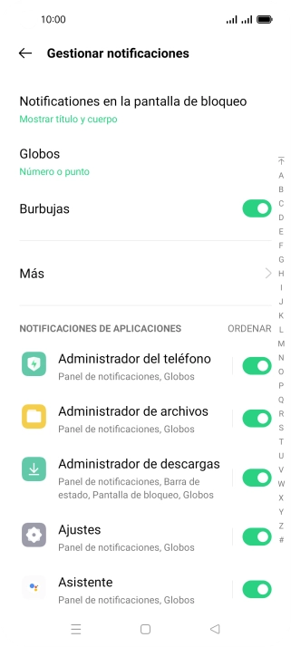 Pulsa el indicador junto a las apps deseadas para activar o desactivar la función.