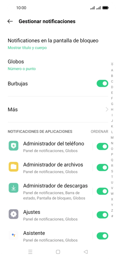 Pulsa el indicador junto a las apps deseadas para activar o desactivar la función.