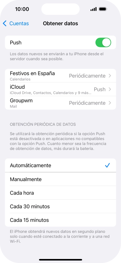 Si desactivas la función, pulsa el ajuste deseado.