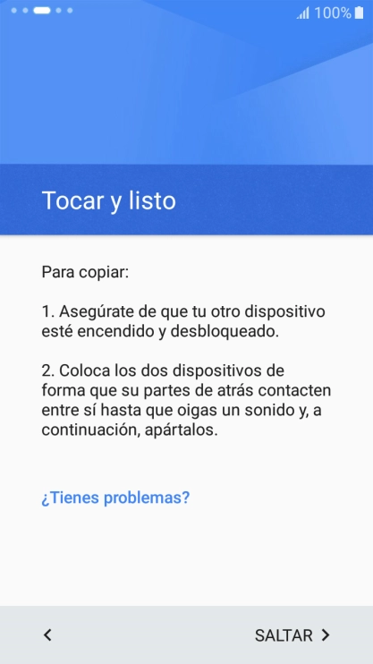 Sigue las indicaciones de la pantalla para conectar ambos teléfonos por NFC. Sigue las indicaciones de la pantalla del otro teléfono para confirmar la conexión con tu teléfono.