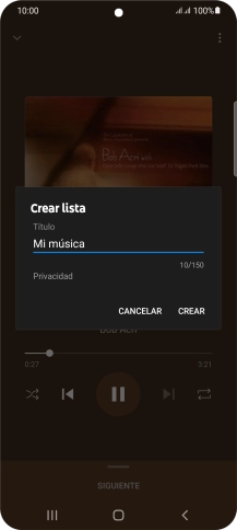 Introduce el nombre deseado de la lista de reproducción y pulsa CREAR.