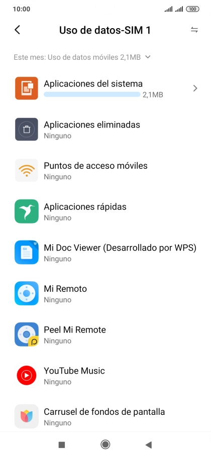 El consumo total de datos se visualiza ahora en la pantalla.