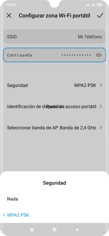 Pulsa WPA2 PSK para proteger la conexión wifi con una contraseña.