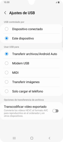 Pulsa Transferir archivos/Android Auto.